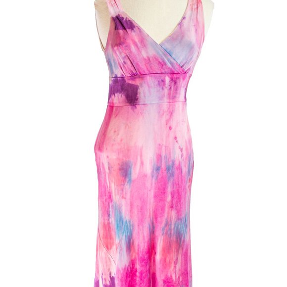 NEW long silk formal summer dress small red purple pink blue ombre painted blush - Picture 2 of 8